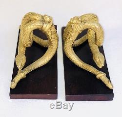 Serre Livre En Bronze Doré Double Serpent Deco French Art Empire Bookend Gilt
