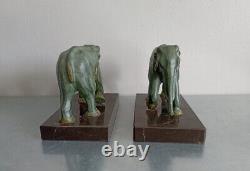 Serre-livres 1930 Elephants Régule Patine Bronze antique verte ++ Art Déco ++