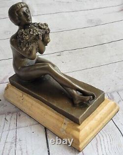 Sexy Ouest Art Déco Sculpture Bronze Marbre Chair Femme Belle Fleur Fille Statue