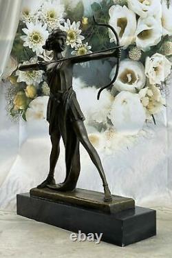 Signé Fonte Bronze Diana la Chasseresse Art Déco Nu Sculpture Statue Mythique Nr