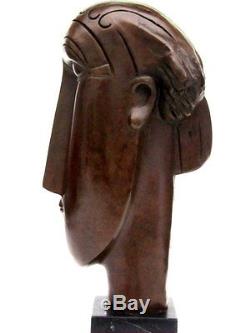 Signed HUGE 2.9kg Bronze Abstract Studio Male Face Sculpture Art Deco Style