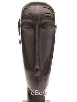 Signed HUGE 3.1kg Bronze Abstract Studio Male Face Sculpture Art Deco Style 36cm