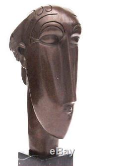 Signed HUGE 3.1kg Bronze Abstract Studio Male Face Sculpture Art Deco Style 37cm