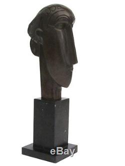 Signed HUGE 3kg Bronze Abstract Studio Male Face Sculpture Art Deco Style 37cm