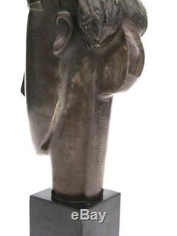 Signed HUGE 3kg Bronze Abstract Studio Male Face Sculpture Art Deco Style 37cm