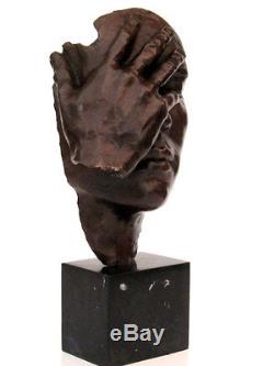 Signed HUGE 5.4kg Bronze Abstract Studio Face Sculpture Art Deco Style 43cm