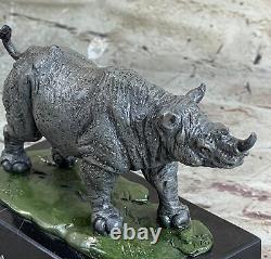 Signée Dali Rhinocéros Avec / Corne Bronze Sculpture Art Déco Style