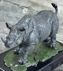 Signée Dali Rhinocéros Avec / Corne Bronze Sculpture Art Déco Style