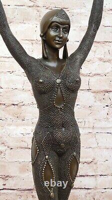 Signée Égyptien Danseuse Chiparus Bronze Sculpure Statue Art Déco Domestique