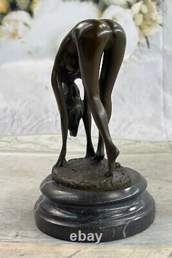 Signée Haute Qualité Cesaro Art Déco Bronze Chair Fille Socle Statue Solde