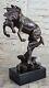 Signée Original Art Déco Élevage Cheval Bronze Sculpture Marbre Base Statue Déco