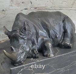 Signée Original Rhinocéros Avec / Corne Bronze Sculpture Art Déco de Style
