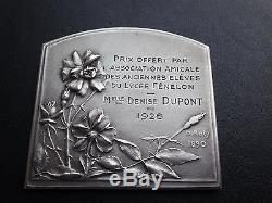 Splendide médaille plaque en argent ART DECO femme à la lecture 1928 signée ROTY