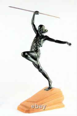 Statue Amazone au javelot de Pierre Le Faguay, Fayral 1930 Bronze Art-déco