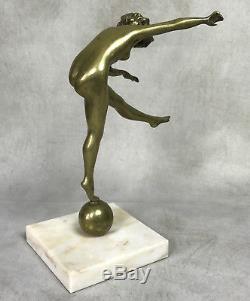 Statue Ancienne En Bronze Epoque Art Deco La Danseuse Sur Socle En Marbre