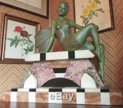 Statue Art Deco Femme Sig Balleste Statuette Baigneuse Fonte D'art Patine Bronze