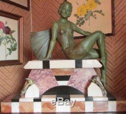 Statue Art Deco Femme Sig Balleste Statuette Baigneuse Fonte D'art Patine Bronze