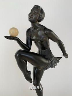 Statue Art Deco France Regule Fonte D Art Danseuse Boule Marbre Porteur E728