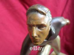 Statue Bronze Marbre Joueur de Pétanque Art Déco 1930 Bouliste Boule Sport Rare