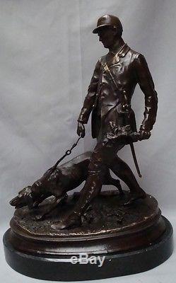 Statue Chien Chasse Animalier Valet Style Art Déco Bronze Signé