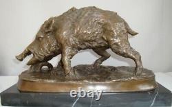 Statue Sanglier Animalier Chasse Style Art Deco Bronze massif Signe