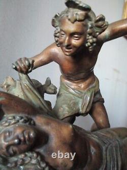 Statuette en regule patine bronze d un faune denudant une nymphe ART DECO