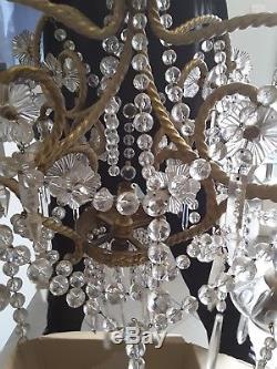 Sublime Lustre Cage Baccarat, Pampilles Cristal Baccarat, 5 Feux, Socle en Bronze
