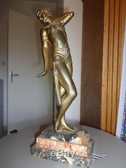 Superbe Ancienne Statuette Art Deco 1920 Bronze doré signe. Danseuse