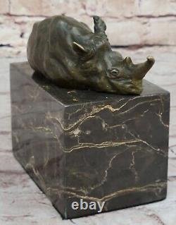 Superbe Et Réaliste Bronze Rhinocéros Sculpture Art Déco Figurine Marbre Base