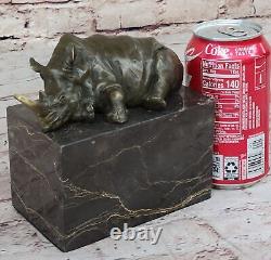 Superbe Et Réaliste Bronze Rhinocéros Sculpture Art Déco Figurine Marbre Socle