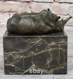 Superbe Et Réaliste Bronze Rhinocéros Sculpture Art Déco Figurine Marbre Socle