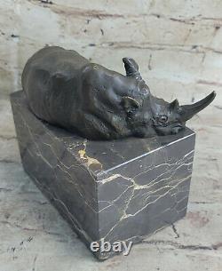 Superbe Et Réaliste Bronze Rhinocéros Sculpture Art Déco Figurine Marbre de Base