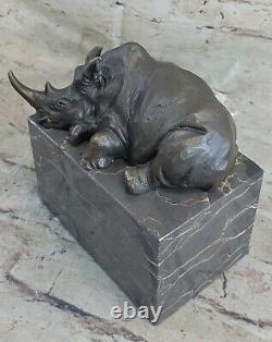 Superbe Et Réaliste Bronze Rhinocéros Sculpture Art Déco Figurine Marbre de Base
