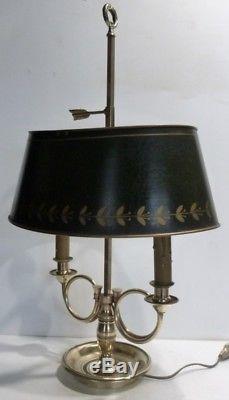 Superbe LAMPE BOUILLOTTE en Bronze et Abat-jour en Tôle Décor Cors de Chasse