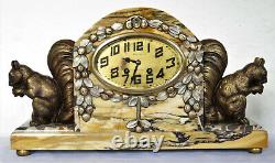 Superbe garniture pendule Art Déco marbre clock spelter bronze