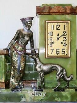 Superbe pendule garniture Art Deco Signée SCRIBE bronze onyx french clock