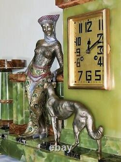 Superbe pendule garniture Art Deco Signée SCRIBE bronze onyx french clock