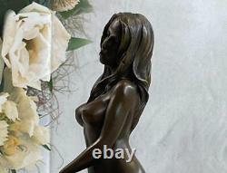 Très Érotique Nu Fille Assis Bronze Sculpture Statue Figurine Art Déco