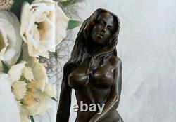 Très Érotique Nu Fille Assis Bronze Sculpture Statue Figurine Art Déco