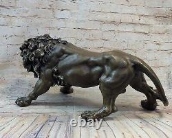 Très Rare Bronze Sculpture Art Déco Lion Statue Signée Classique Animal