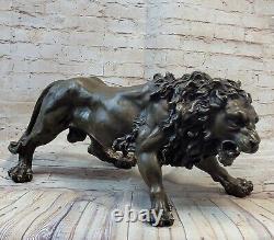 Très Rare Bronze Sculpture Art Déco Lion Statue Signée Classique Animal