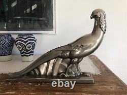 Très belle sculpture d'oiseau Art Deco en bronze nickelé