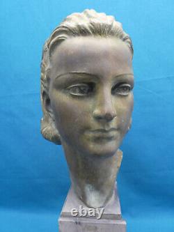 Ugo Cipriani 1887-1960 Art Déco Important Buste De Femme Bronze A Patine Verte