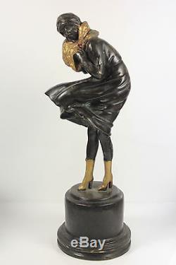 Vintage Art Deco Bronze Metal Lady Figure Signed Lorenzl