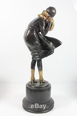 Vintage Art Deco Bronze Metal Lady Figure Signed Lorenzl
