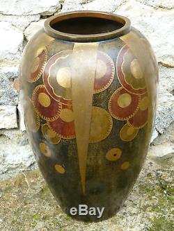 Vase Dinanderie Art Déco Signé Poinçon Dragon Inscrit Bronze