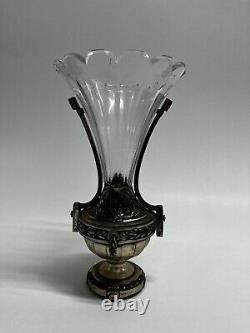 Vase cornet art-deco cristal et Bronze argenté circa 1925