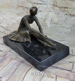 Véritable Grand Art Déco Danseuse Dimitri Bronze Sculpture Signée Figurine