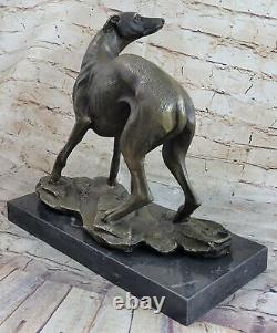 Vintage Art Déco Original Bronze Lévrier Whippet Chien Statue Bureau Sculpture