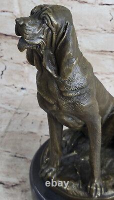 Vintage Art Déco Solide Fonte Bronze Chien / Bloodhound Figurine Marbre
